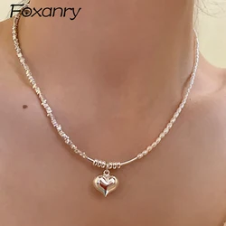 Foxanry Vintage Punk Pearl Chain Sweater Necklace for Women Korean Trendy Elegant LOVE Heart Pendant Birthday Party Jewelry Gift
