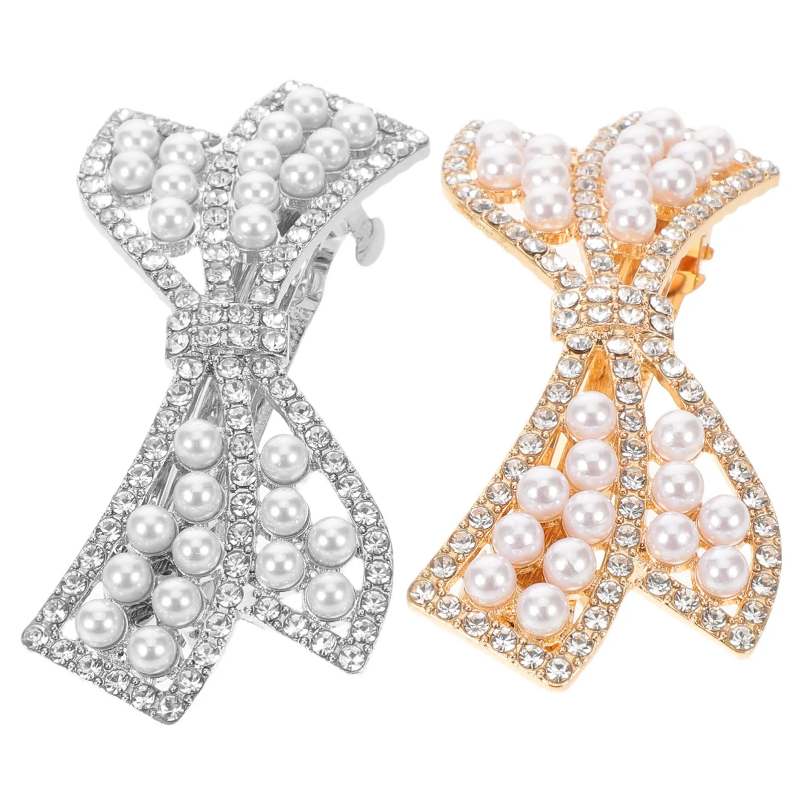 2Pcs Rhinestone Hair Clips for Women Retro Bling Spring Barrettes Comfortable Secure Hold Fake Pearl Bridal Hair Jewelry Party
