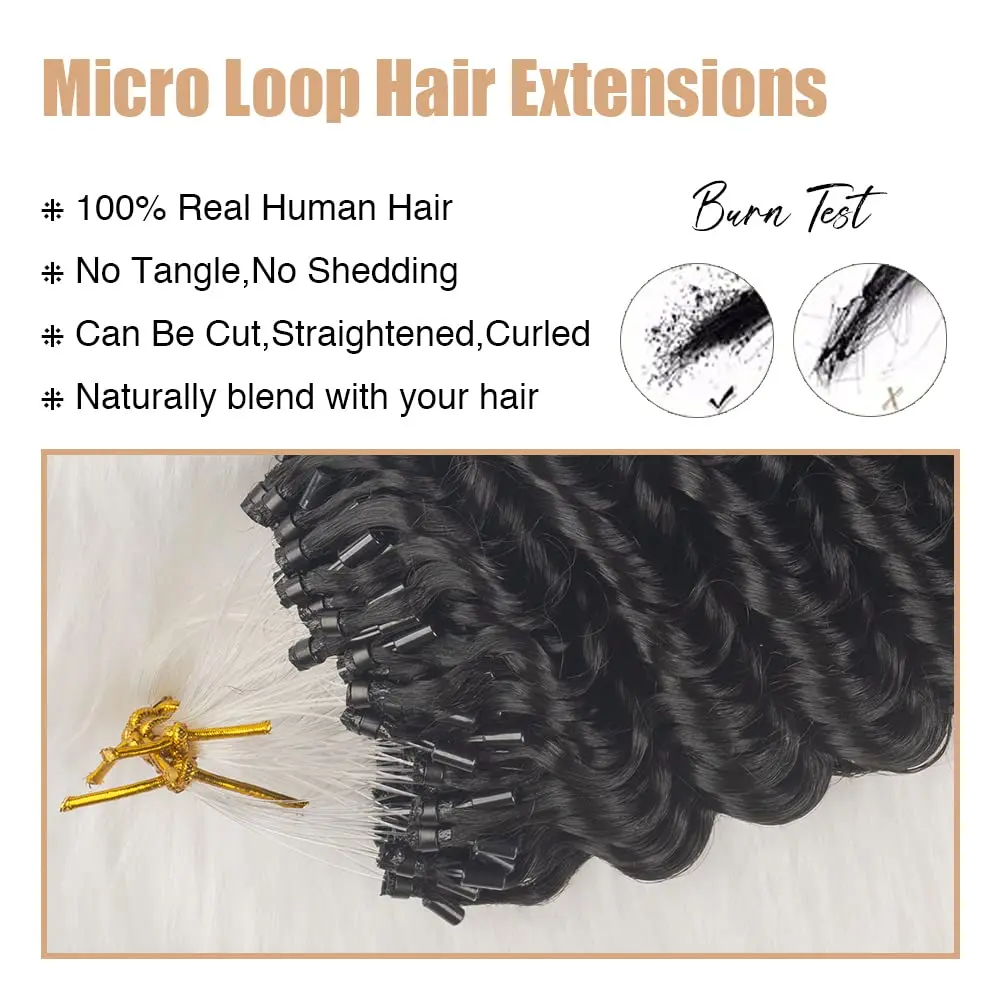 Deep Culry 100% Real Human Hair 50g/Pack Micro Loop hair extensions human hair for Black Women for #1B Color