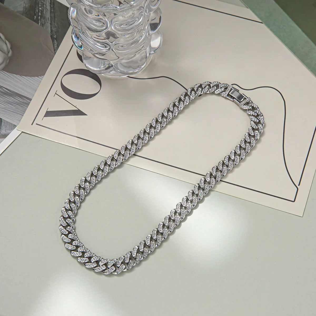 High Quality Crystal Cuban Necklace Stainless Steel 304 With A Level Rhinestone Men's Street Hip Hop Choker Chain 13mm