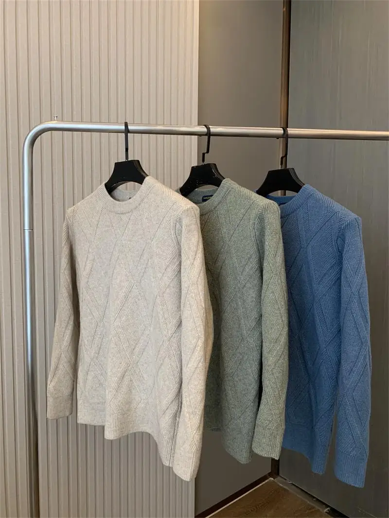 

Hand Knitted Thiened Modal Mixed Casual Sweater for Men Faionable Ci Sle Long Sve round Ne Pullover Winter Wear