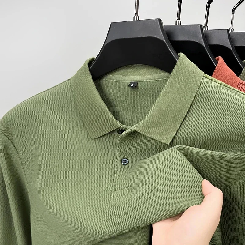 

Men's long-sleeved T-shirt lapel casual POLO shirt solid color young dad spring and autumn tops