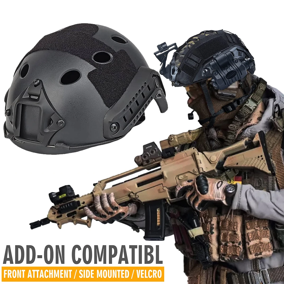 

Tactical Airsoft Paintball Fast Helmet Set with NVG Mount Camouflage Helmet Cover for Outdoor Military Sports Hunting Shooting