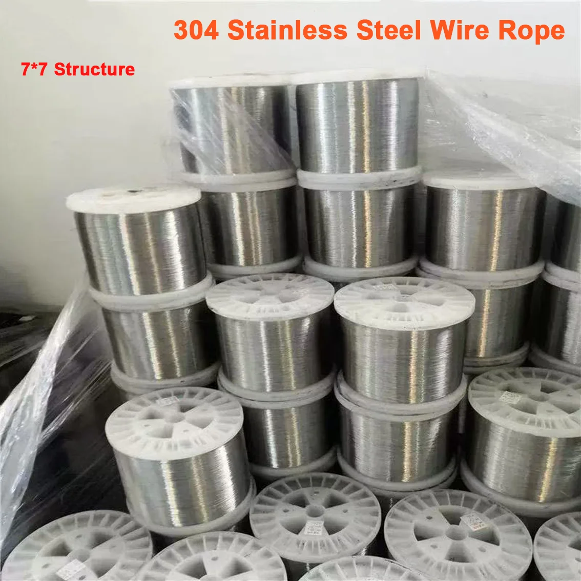 10M/20M 7*7 Structure 304 Stainless Steel Cable Flexible Fishing Rope Flag Pole Lifting Rope with Aluminum Sleeves/Fishing Line