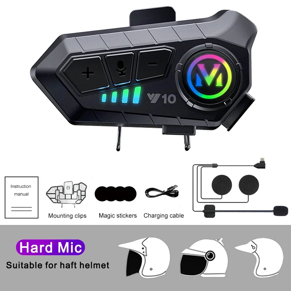 NONE Y10 Bluetooth 5,3 Helm Headset Drahtlose Freisprechen Telefon Kit Motorrad Wasserdichte Kopfhörer Musik Player Lautsprecher für Moto 3