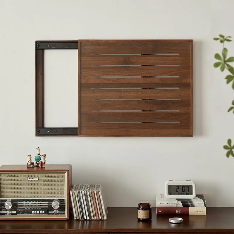 Solid Black Walnut Electrical Cabinet Cover Art Panel with Cable Concealment Decorative Switchboard Frame for Home Improvement
