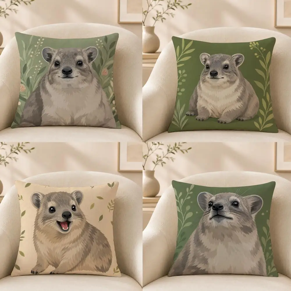 Animal R-Rock Hyrax Cushion Cover Short‑plush Cushion Cover,Breathable,Skin‑friendly,Washable,room Sofa Decor Gift
