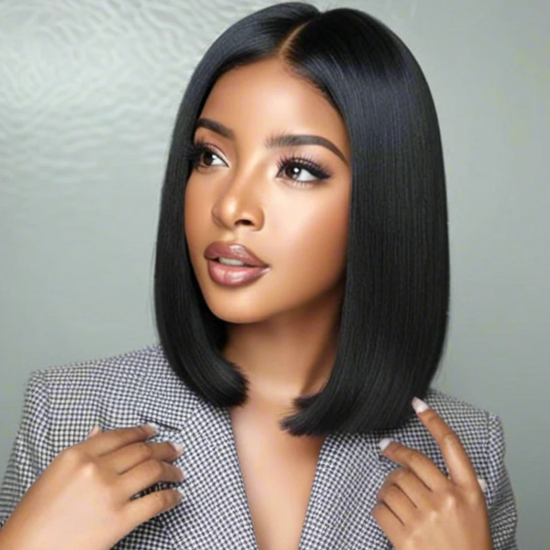 

12-дюймовый черный синтетический парик бобо модный, элегантный, гладкий и удобный в ношении.