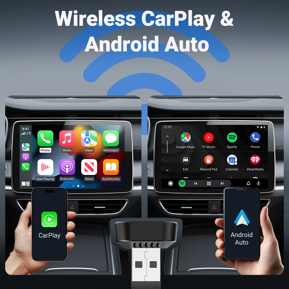 New Wireless Carplay/Android Auto Adapter 5GHz WiFi Smart Dongle 2in1 For Volvo Benz Audi Kia Hyundai VW Mazda Cadillac Peugeot