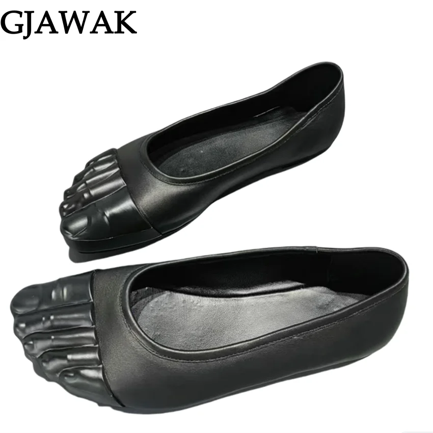 Black Leather Flat Casual Shoes Women Slip On Five Finger Dress Shoes For Woman Flats Ballet Shoes Women's Loafers