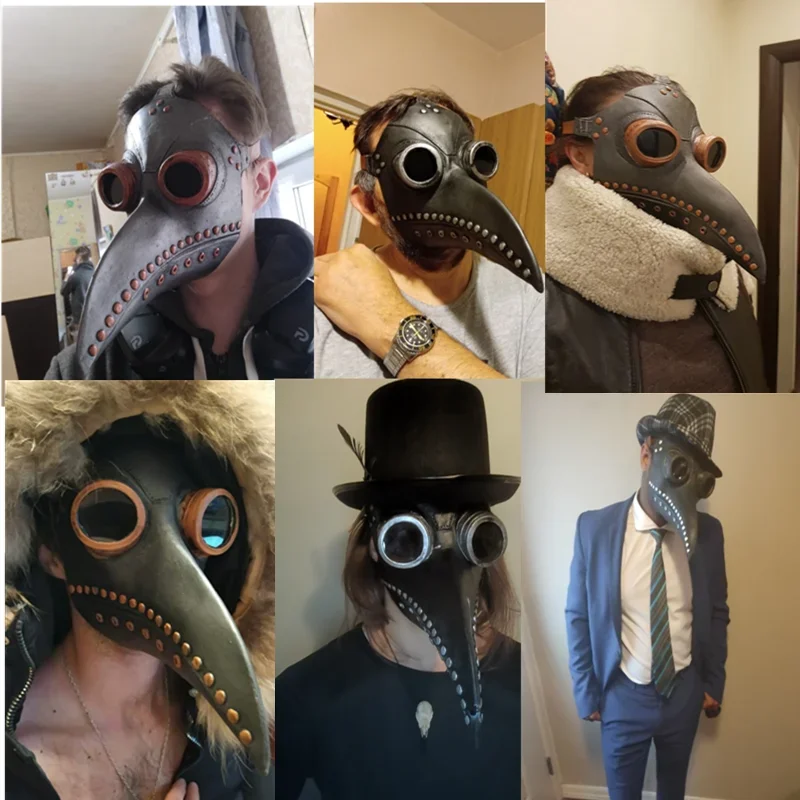 Leather Plague Doctor Mask Adjustable Strap Gothic Punk Lens Glasses for Adults Halloween Steampunk Cosplay Bird Beak Mask