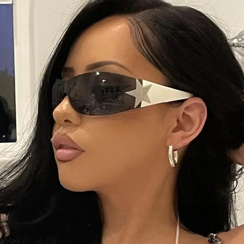 

Futuristic Star Shield Sunglasses for Women Men Fashion Oversized Rimless UV400 Visor Shades for Party Festival Streetwear