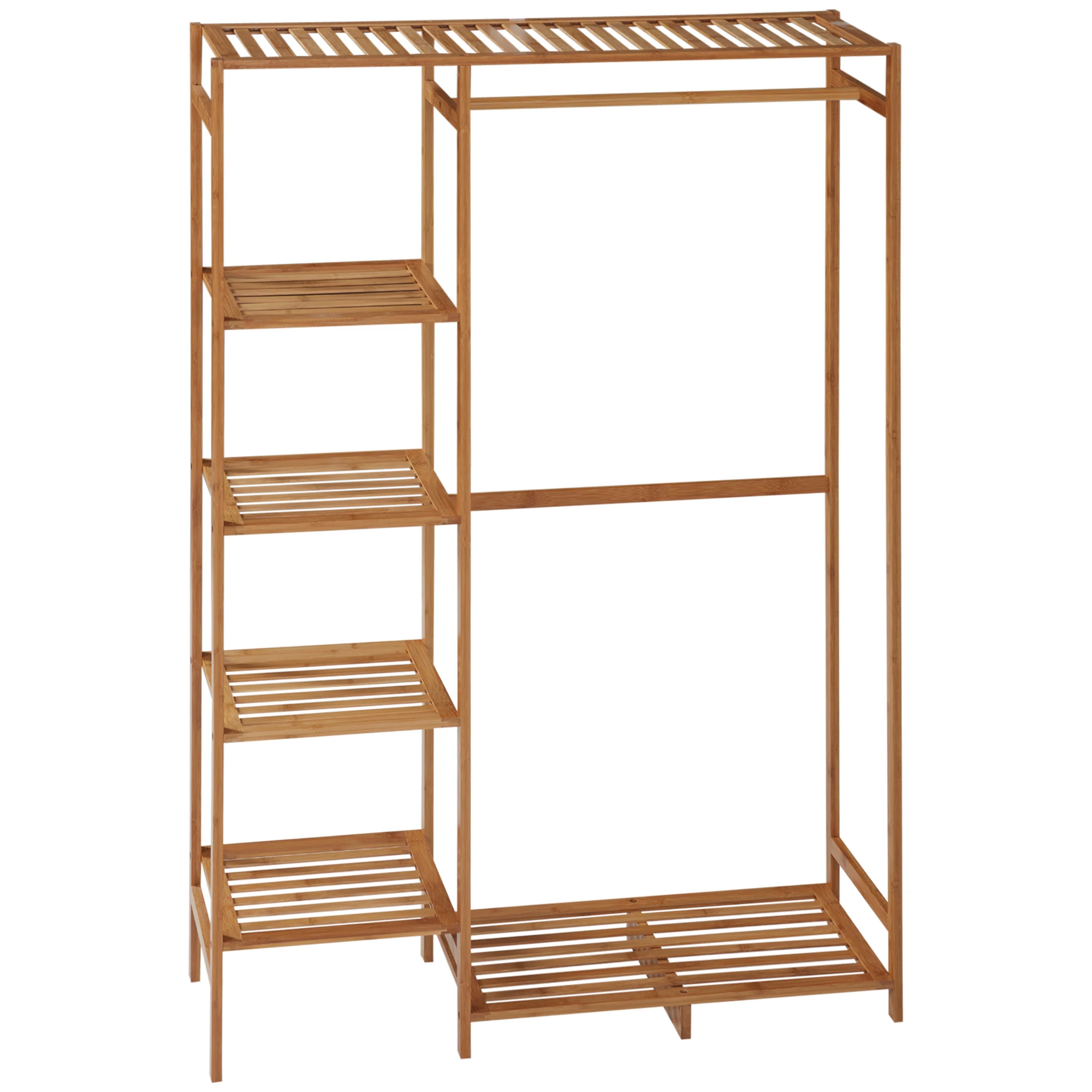Homcom Bamboe Kledingrek met 6 Planken en Stang 90X30X145 cm Natuurlijk