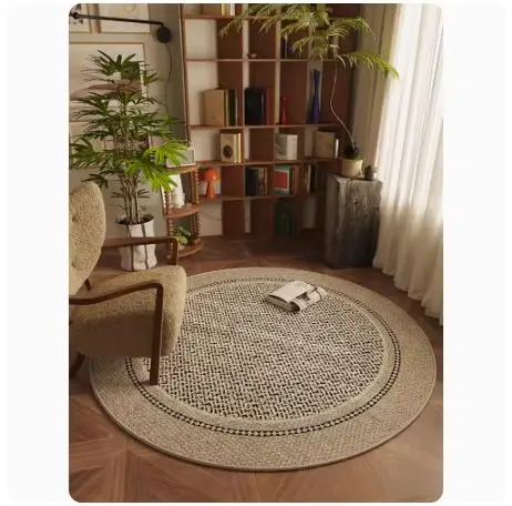 

Solid Color Beige Carpet, Imitation Hemp Style, Living Room, Bedroom Chair, Round Cecorative Floor Mat