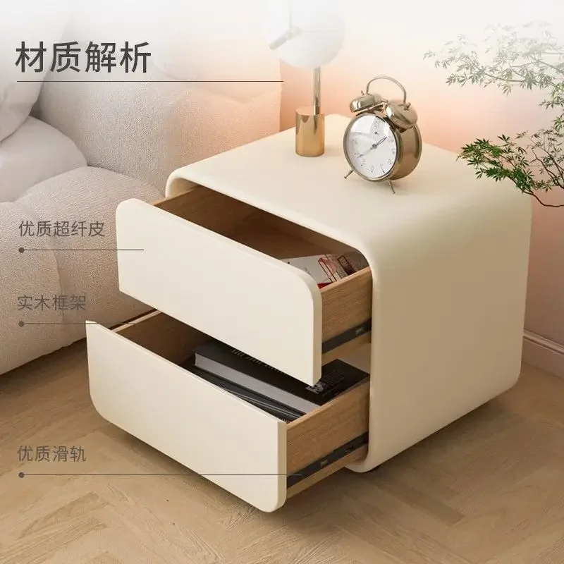 Solid Wood Bedside Table Bedroom Household Minimalist Cream Style High-end Light Luxury Seam Bedside Table Ins Wind Storage Cabi