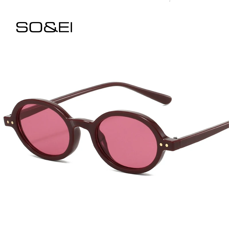 SO&EI Modische kleine ovale Sonnenbrille mit Nieten, Damen-Sonnenbrille, UV400, Vintage-Punk-Sonnenbrille für Herren, Bonbonfarben