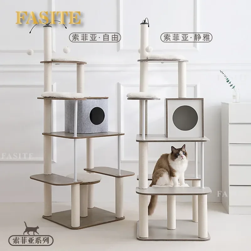 For Cat Climbing Frame Large Four Season Villa Level Cat Tree with Scratching Post Nest and Tongtian Pillar Multi Functional