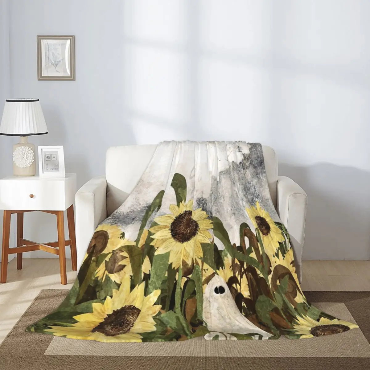 

Soft and Cozy Throw Blanket for Sofa or Bed Theres A Ghost in the Sunflower Field Again Tapestry Design