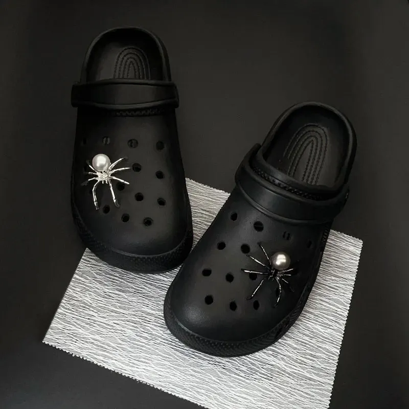 Donkere Punk Ornament Strass Parel Legering Spider Schoen Charmes voor Crocs Decoraties Tuin Sandalen Klompen Pins Jongen Meisje Gift