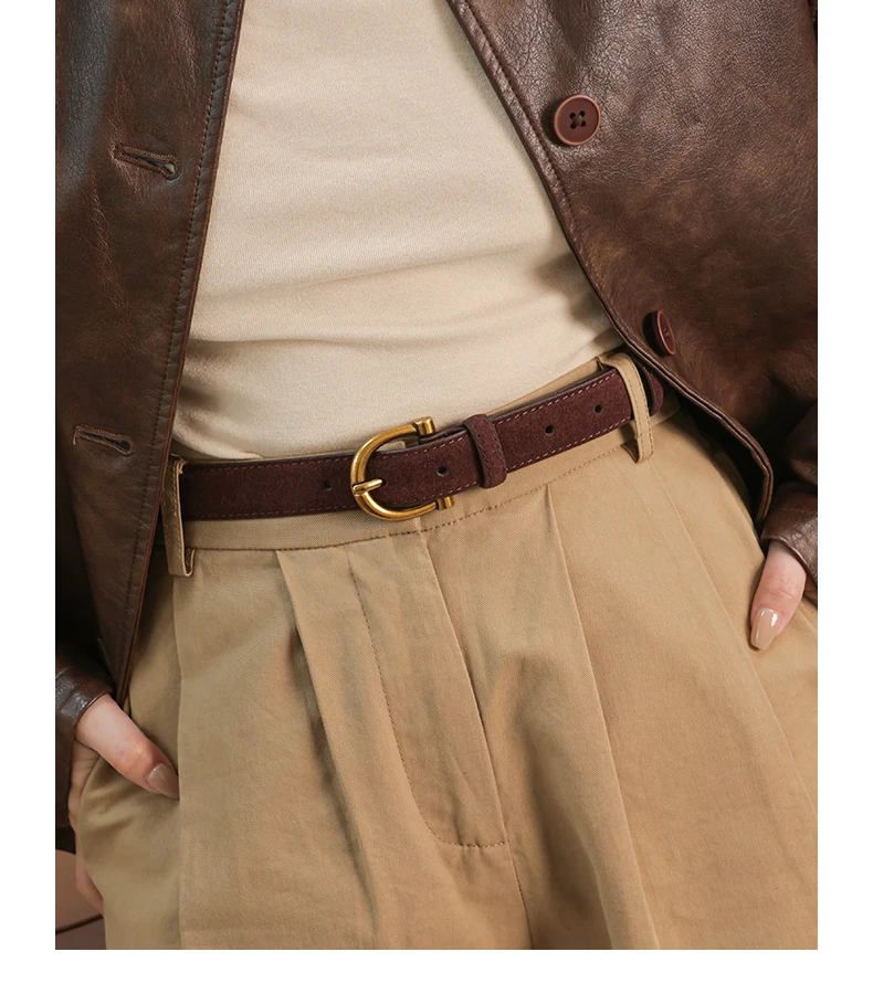 Ante nuevo cinturón de piel de vaca para mujer, cinturones ajustados con hebilla dorada Retro, pantalones casuales ajustables, cinturón de cuero genuino, vestido decorativo