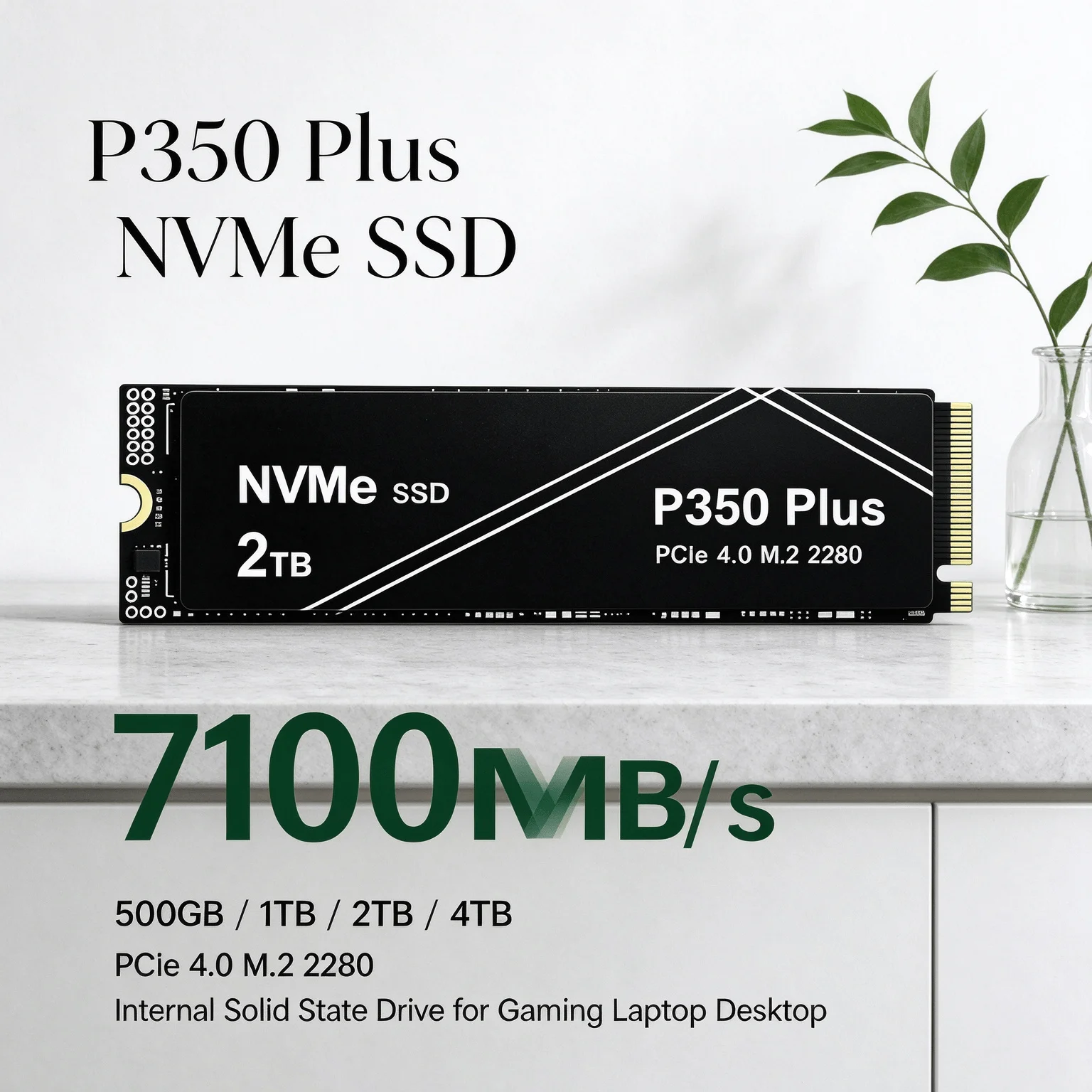 2TB 4TB P350 Plus NVMe SSD 7100MB/s PCIe 4.0 M.2 2280 Shift Up to Gen4 with 2X Speed Boost Internal Drive Laptop Desktop