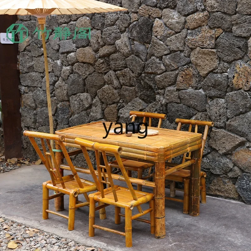 LMM bamboo woven table outdoor combination rural leisure bamboo table tea house table and chairs