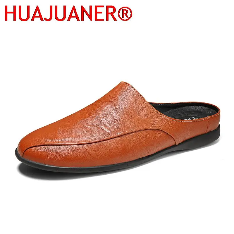 

Летняя мужская обувь, повседневные модные мужские лоферы, полутапочки из натуральной кожи, дышащая обувь без шнуровки для ленивого вождения, мужские мокасины
