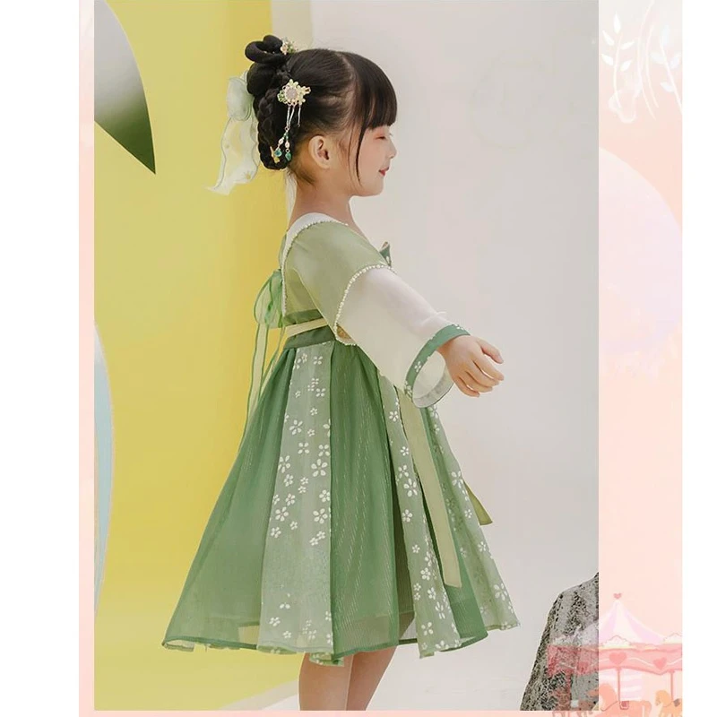 2022 novo verde impresso chinês tradicional hanfu vestido para meninas vestido hanfu das crianças do bebê vestido de fadas presente 3 8 8 anos