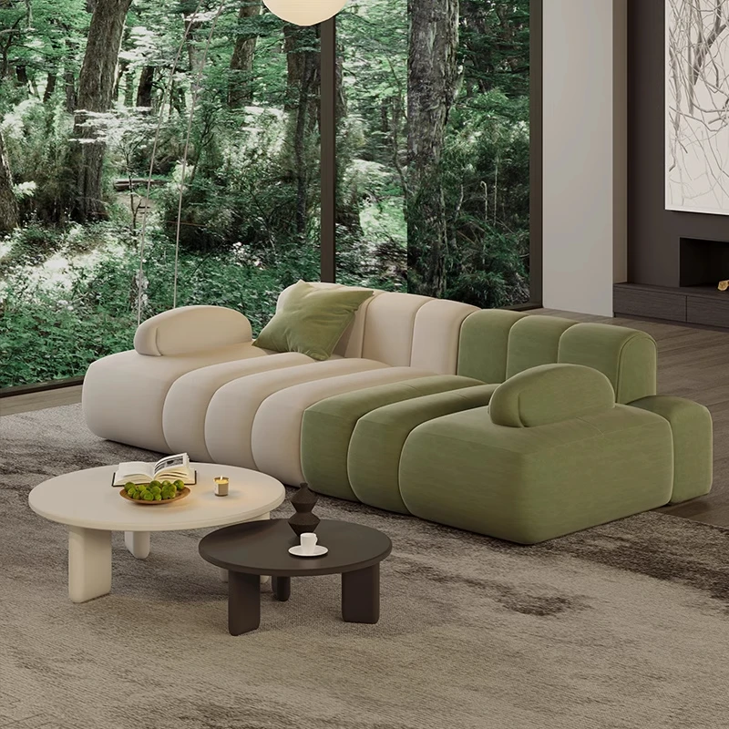 o*-Modern Cream Cloth Sofa Set Italian Color Matching Small Family Living Room Leisure Three People Row Sponge