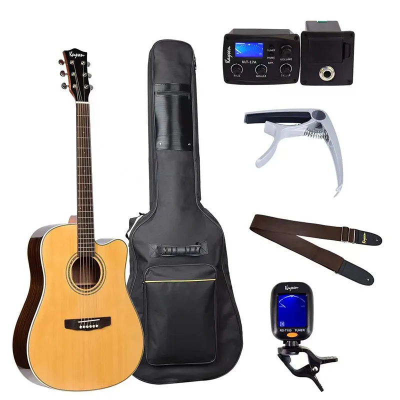 

Wholesale Good Quality Glossy 41inch Solid Spruce Electric Acoustic Guitar Rosewood Backside Pack Built-in Pickups