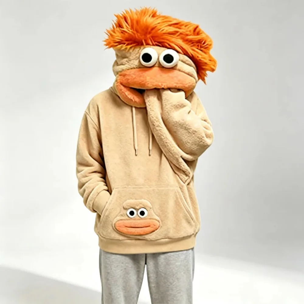 Funny Big Mouth Monster Plush Hoodie Fuzzy Hooded Sweatshirt Disfraz Cosplay Costume Halloween Carnival Novelty Pullover Unisex view 3