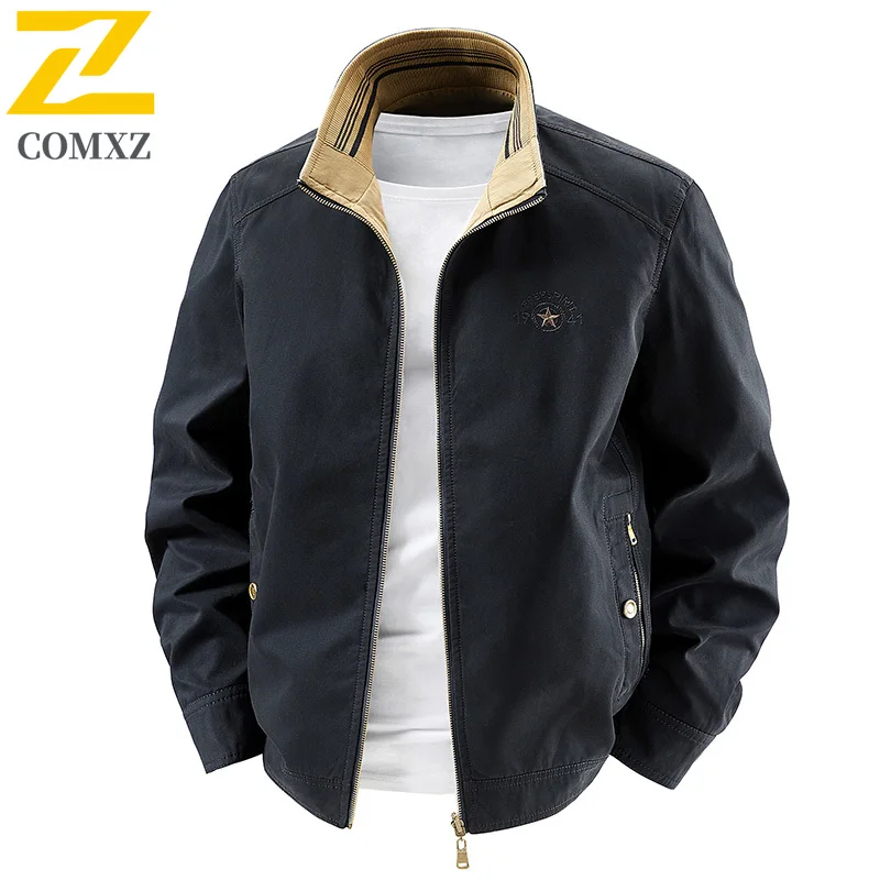 

Men Jacket 2025 Cotton Double Sided Comf1ortable Breathable Workwear Stand Up Collar Jacket Outdoor Casual Loose Men Zipper Coat