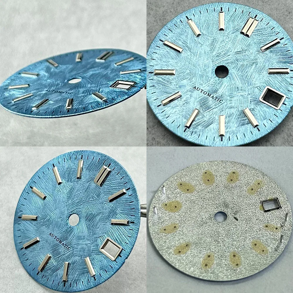 New 28.5MM Face Ice Blue Pink Light Green Texture Pattern Watch Dial Stick Mark Date Window Fit NH35 Movement Parts Component