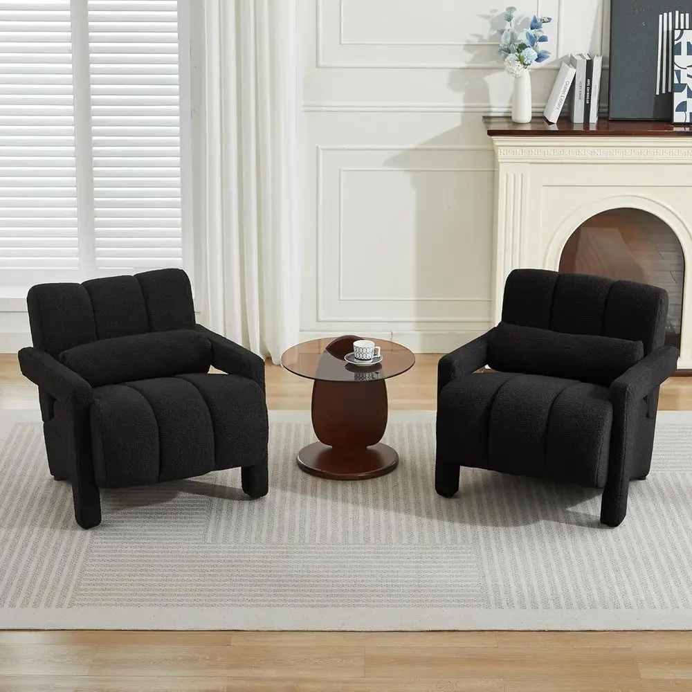 

Pair of Upholstered Accent Chairs with Thick Cushions for Living Room, Bedroom, or Waiting Areas in Black