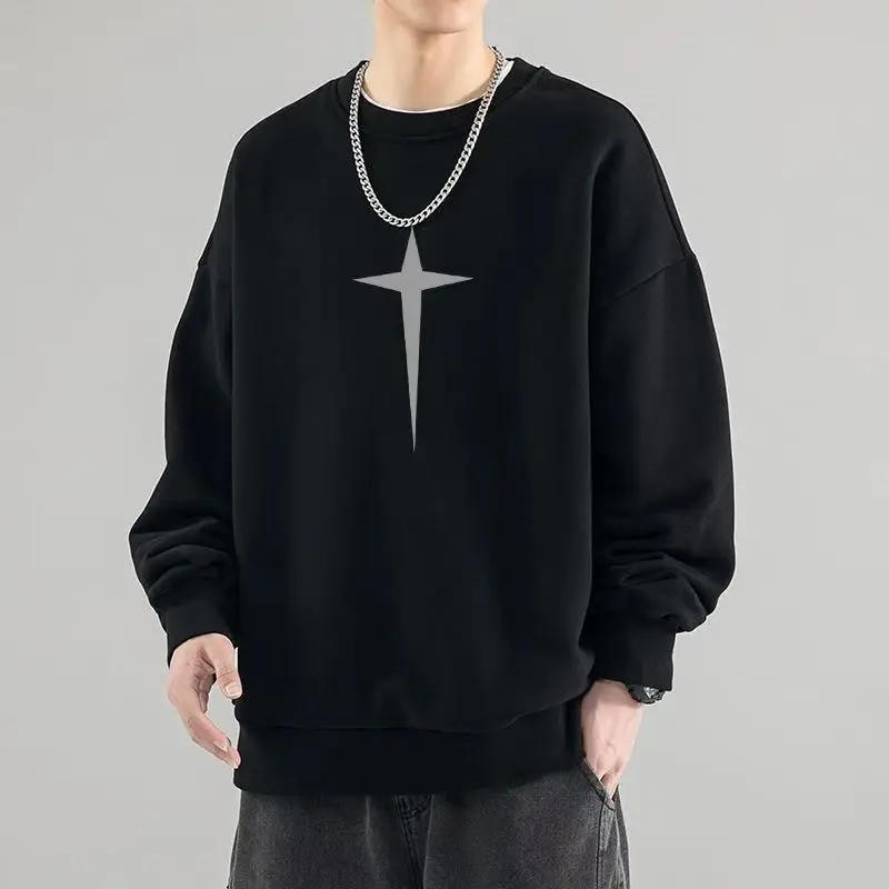 Men's and Women's Sweatshirt Loose Round Neck Chic Unisex HoodiesTrendy Casual Office Pullover Black White Warm Comfortable