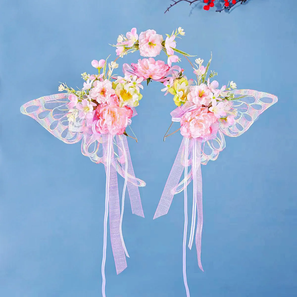 Handmade 3D Simulation Flower Wreath Women butterfly Flowers Head Hoop Bridal Artificial Anti-slip Wedding Garland Accessories