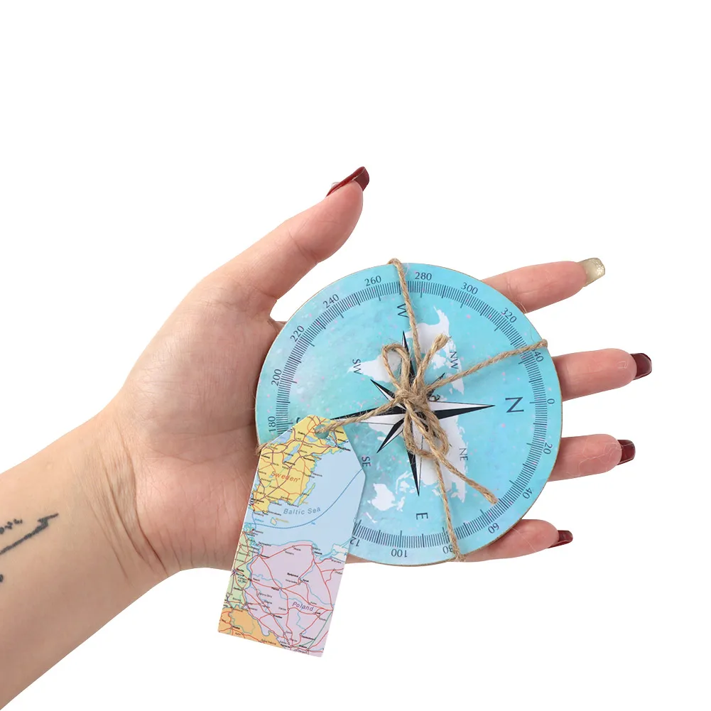 OurWarm 10Pcs Wedding Compass Cork Coasters Souvenirs For Guests Compass Gift Travel Theme Favor World Map With Tag Party Decor