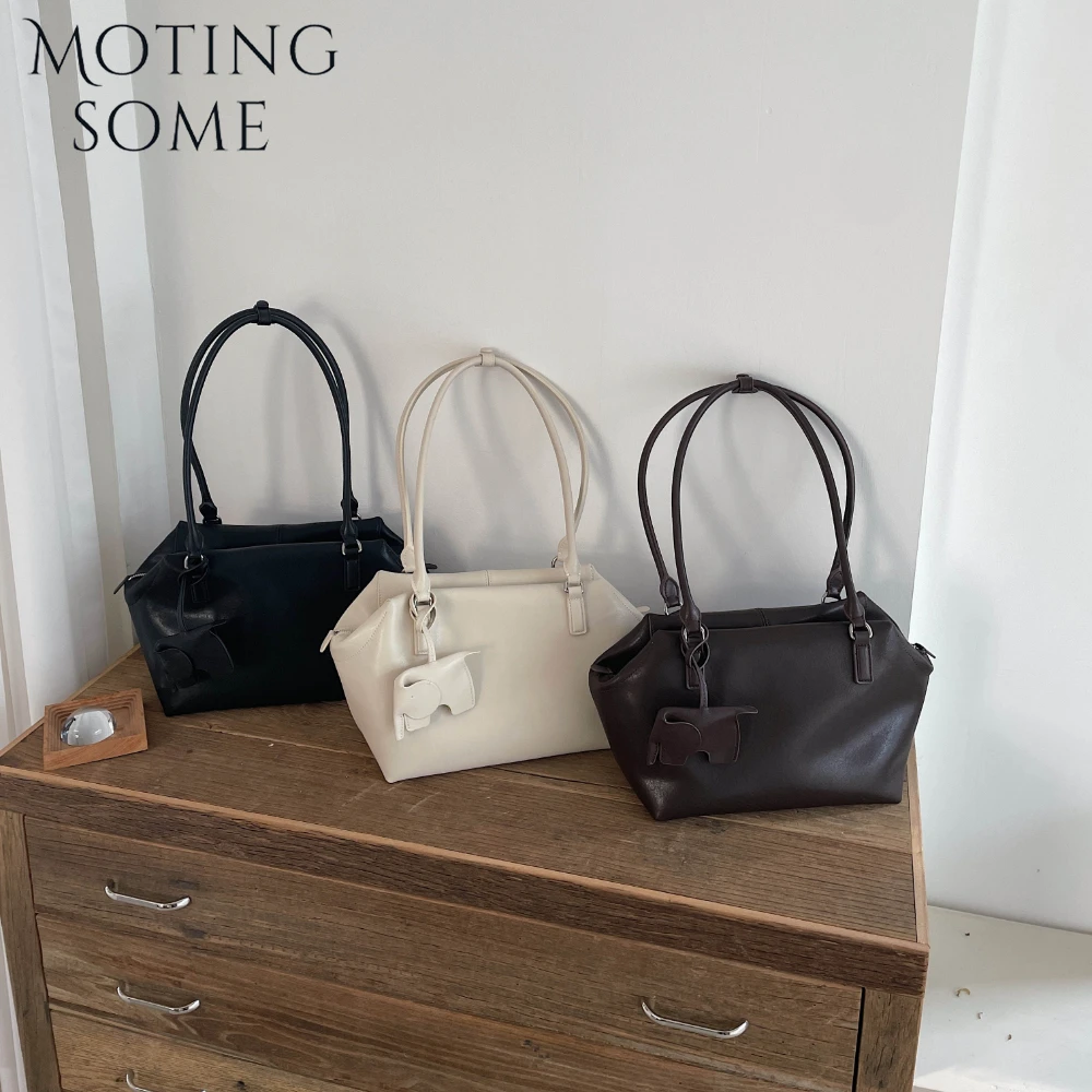 MOTINGSOME 2026 New Minimalism Woman Genuine Leather Bowling Bag Luxury Lady Shoulder Messenger Bags Underarm Purses Satchel