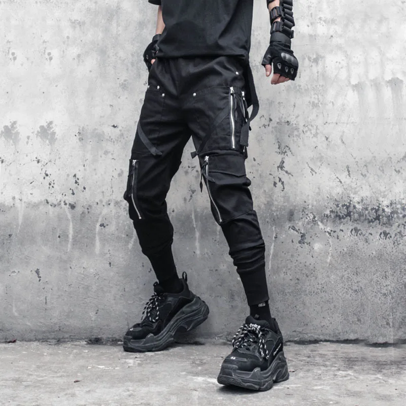 PFNW Niche Design Cargo Pants Men's Tide Trendy Zipper Pocket Patchwork Blinding Leg Darkwear Punk Overalls New Chic 12Z6351