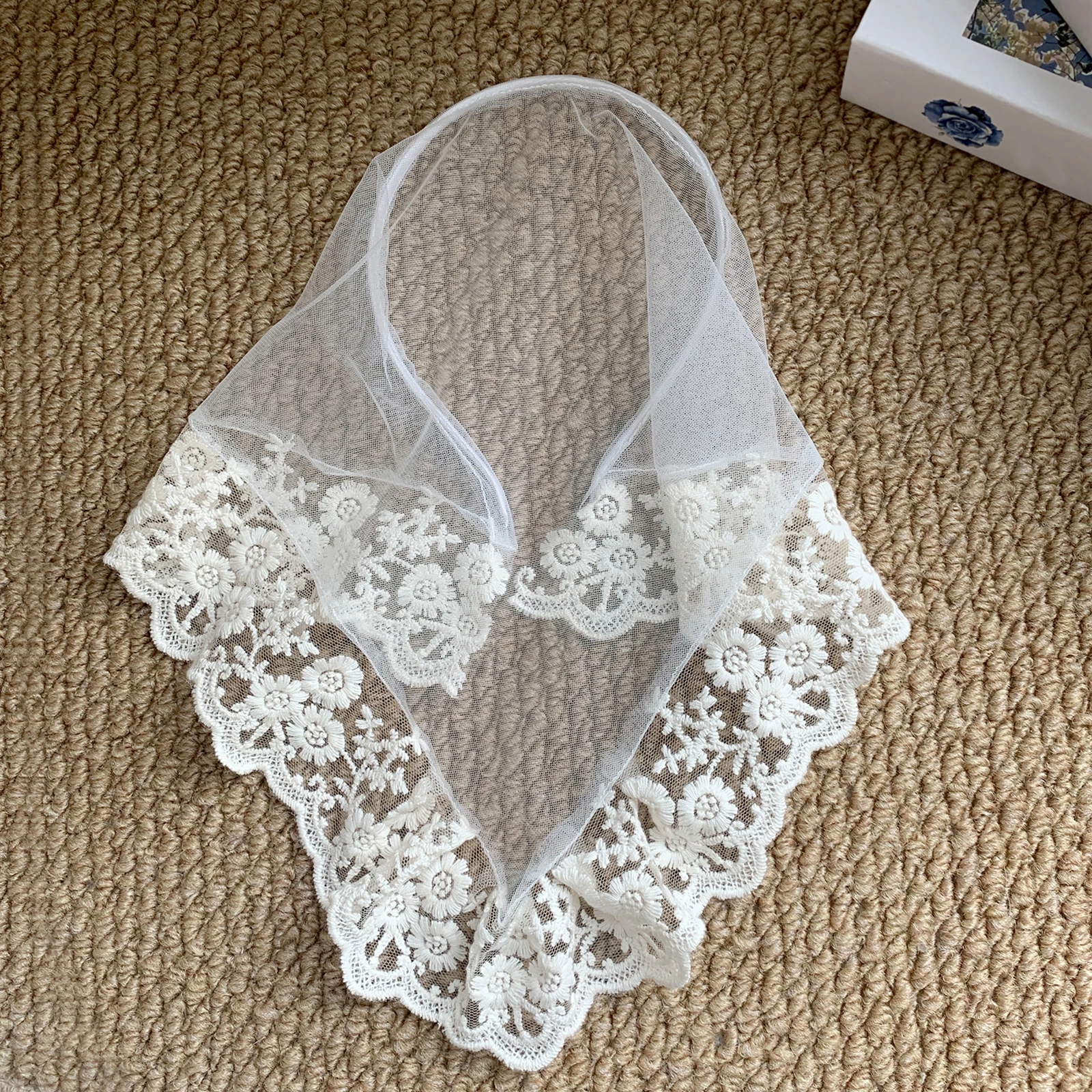 Lightweight White Lace-Trimmed Mesh Headband, Vintage Triangle Headband, Holiday Gift Hair Accessory SA213