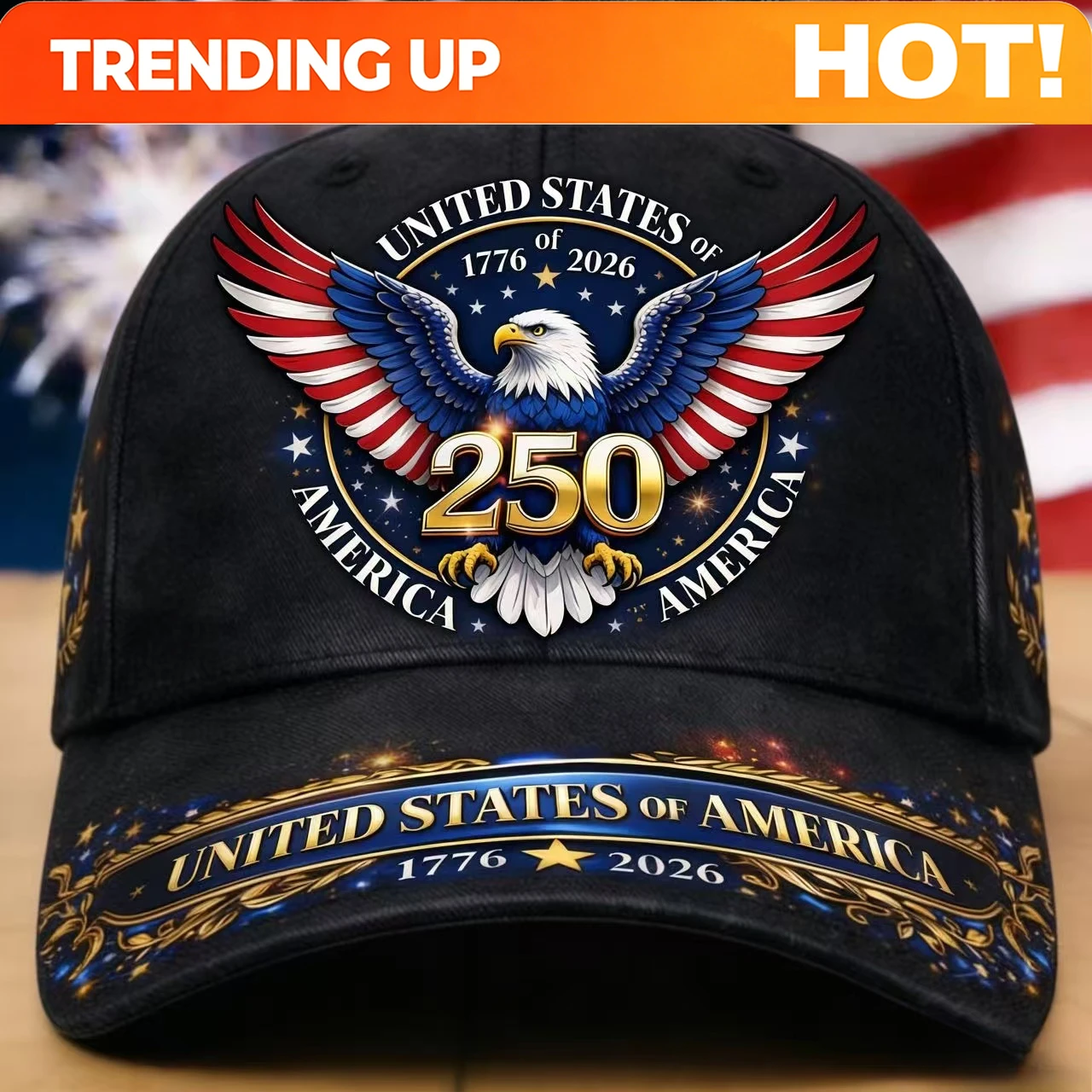 250th Anniversary Eagle Print Baseball Cap Suitable for Men & Women - Commemorative Stars & Stripes Hat with Soaring Eagle
