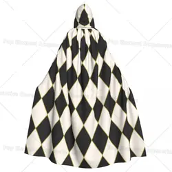 Harlequin Plaid Hooded Cloak Polyester Unisex Witch Cape Costume Accessory