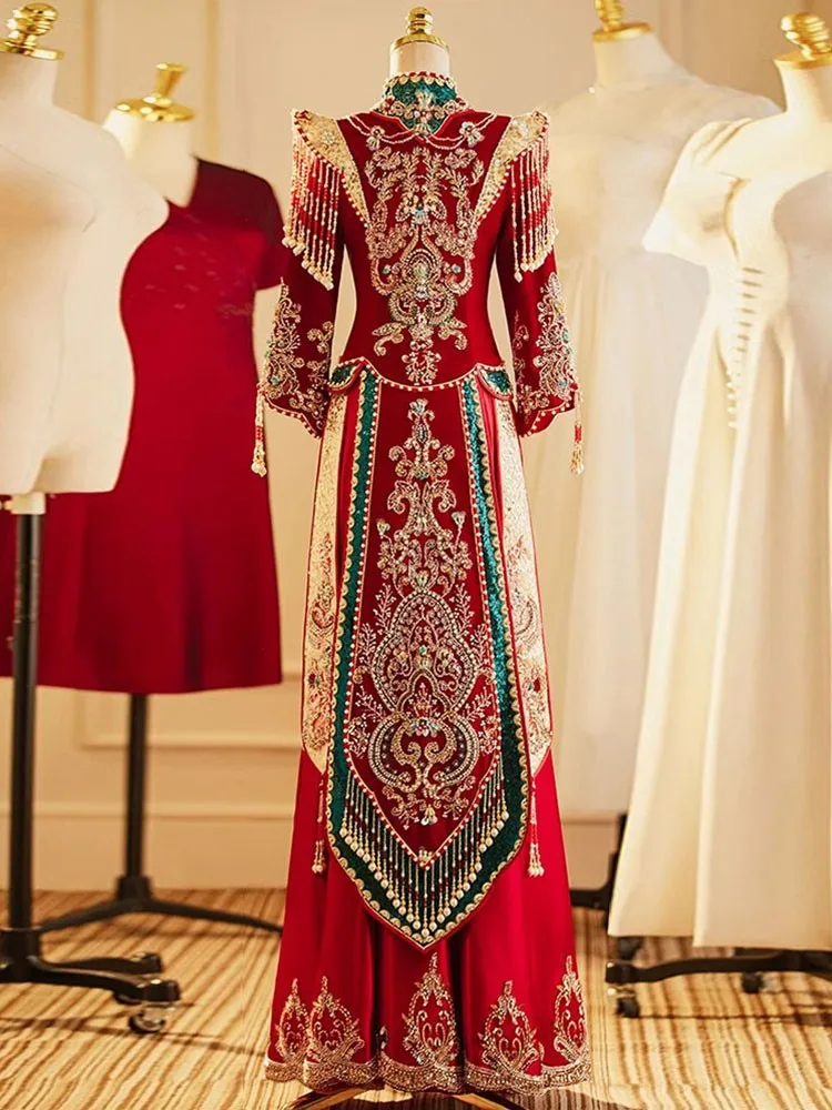 New Chinese-style large-sized heavy industry wedding dress