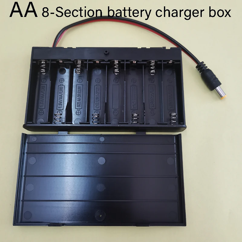 1 Stück 5,5x2,1 DC-Stecker Ladeetui Tragbare AA/AAA/18650 Batterieladebox Halter für 2/3/4/6/8 Akkus mit Deckel und Schalter – Detail 7