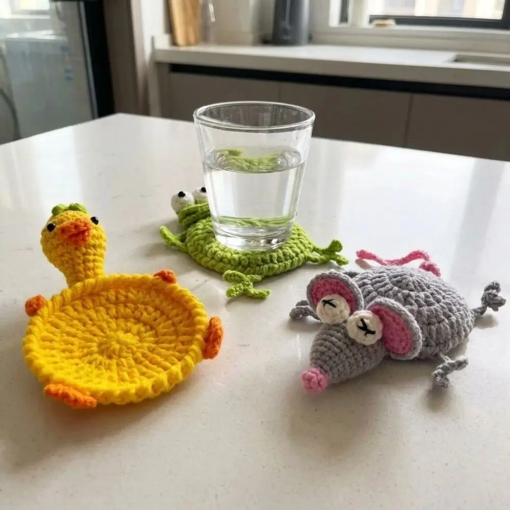 Funny Crochet Turtle Coaster Hand Woven Heat Resistant Animal Drink Coaster Non-Slip Relieve Stress Insulation Pad