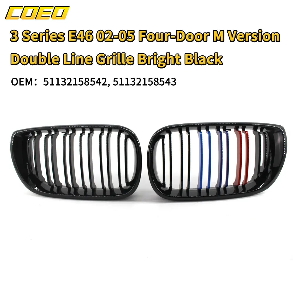 

Bright Black 2Line M Car Grill Replace Parts For BMW 3series 4door E46 OEM 51132158542 51132158543 Repair Upgrade Looks