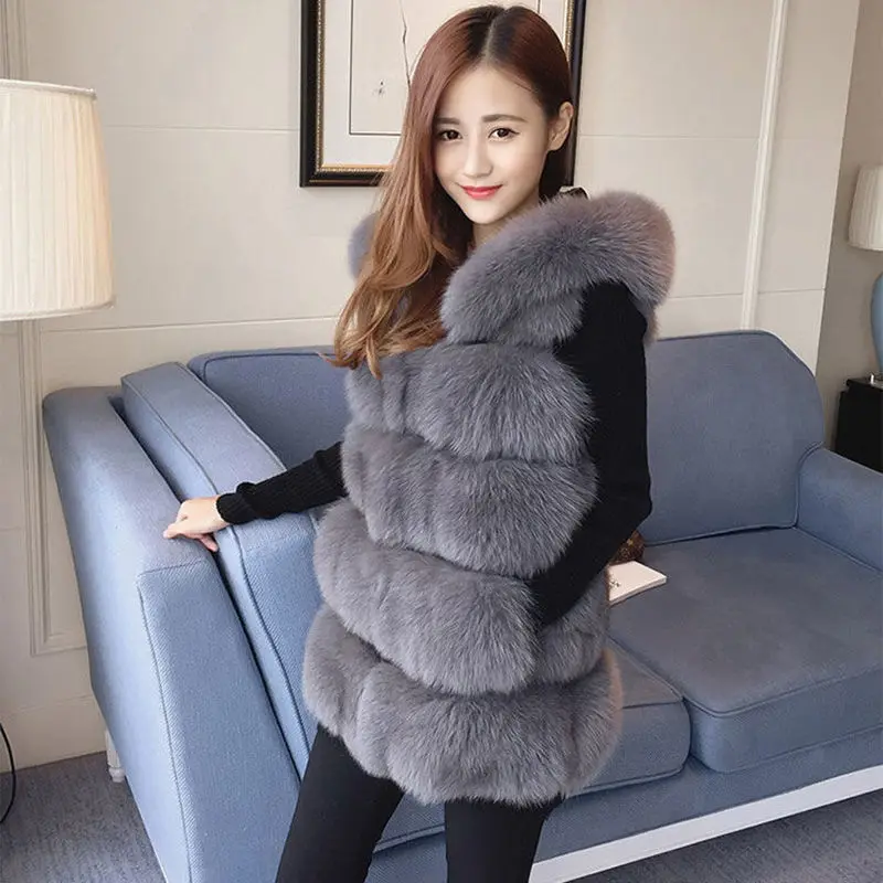 Faux Fur Vest Fashion Faux Fur Coats Women Sleeveless Long fur Jacket Gilet Fourrure manteau femme fake vests Overcoat N133