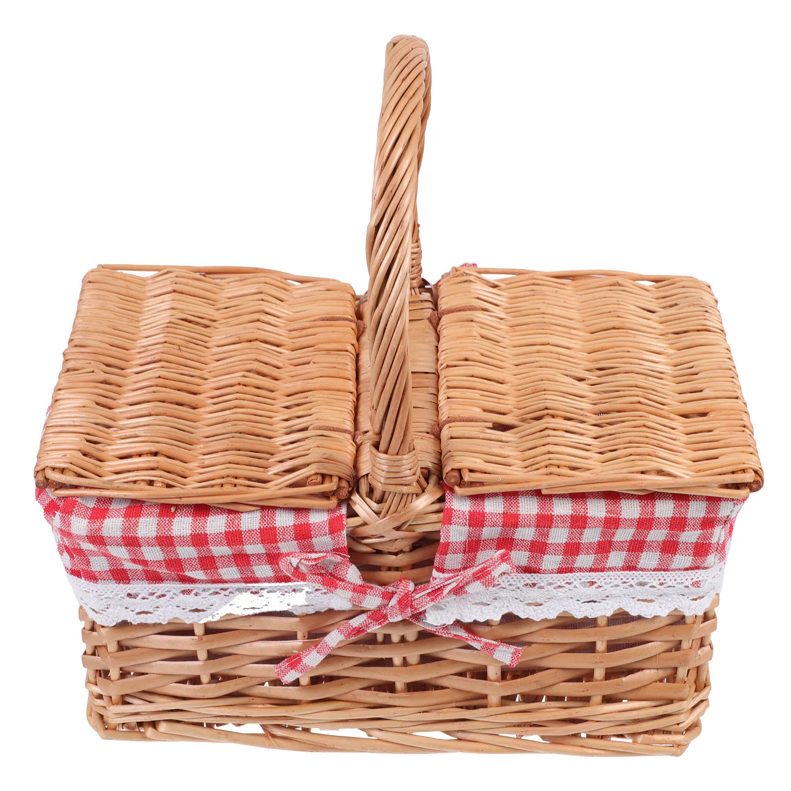

1 pc Portable Picnic Basket With Lid Outdoor Wedding Decoration Woven Storage Organizer For Sundries Desktop Use Durable Design