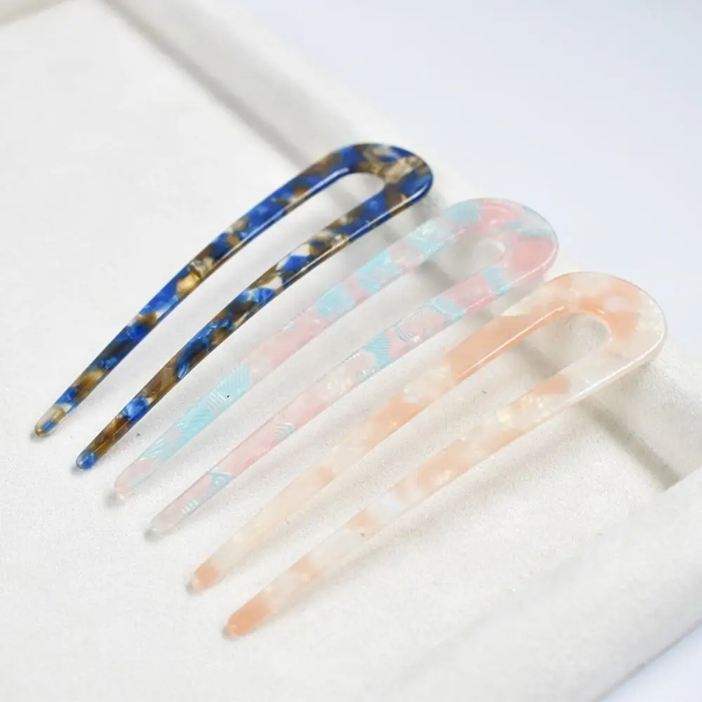 Elegant U-Shaped Hair Fork Geometric Design Acetate Hair Pins Headwear Hair Sticks for Women Girls