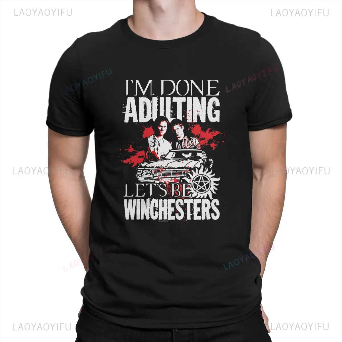 Men's Let's Be Winchesters T Shirt Supernatural  Tops Vintage Short Sleeve Round Collar Tees Printed T-Shirts